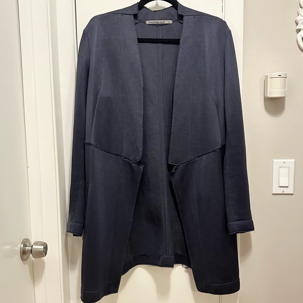 Transit Par Such Waterfall Open Cardigan Distressed Frayed Navy Gray Italy 8